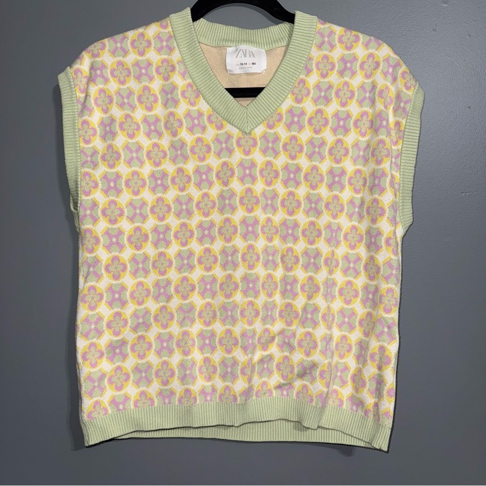 Zara Green and Yellow Floral Knit Top
